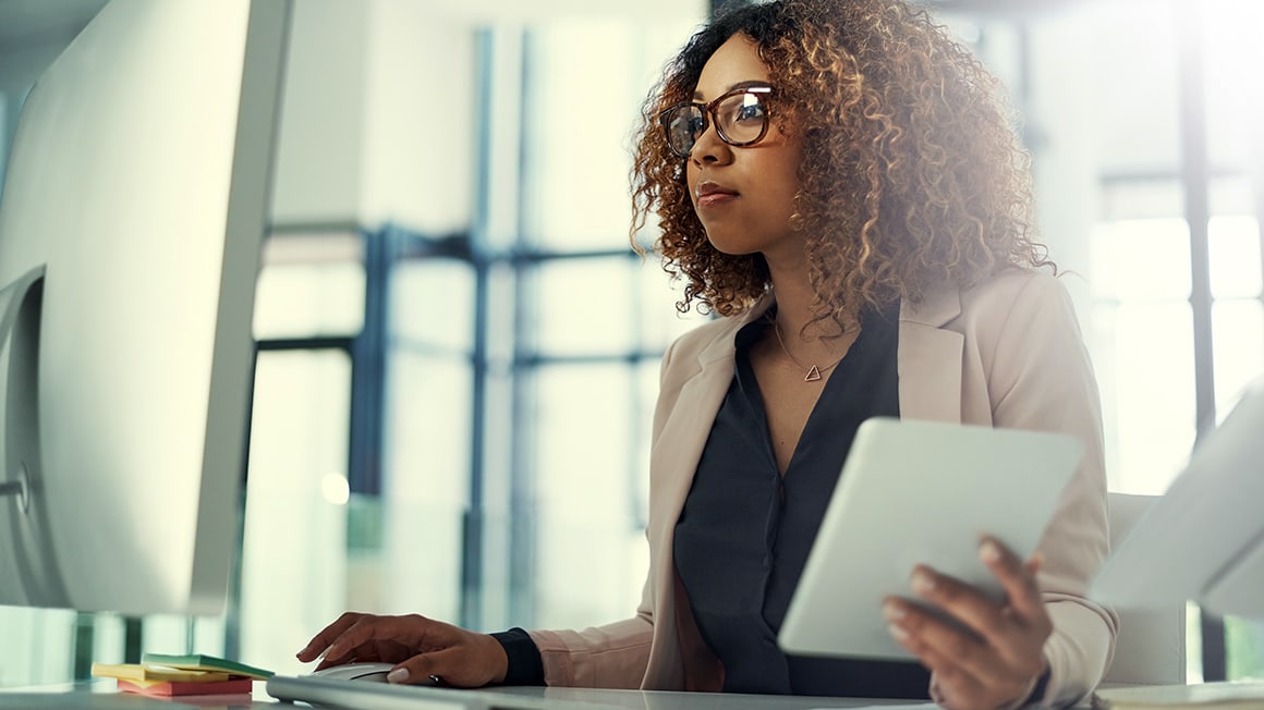 Woman working at her desk